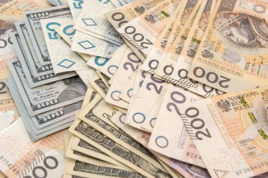 USD ve PLN banknotlarının geçmişi. iş kavramı