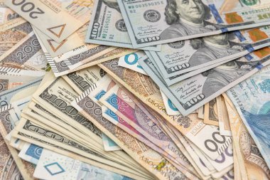 USD ve PLN banknotlarının geçmişi. iş kavramı