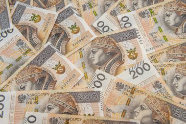 İş geçmişi olarak 200 PIN zloti banknotları. para kavramı