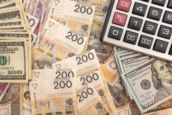 Pln Polské Peníze Kalkulačka Jako Obchodní Burzovní Koncept Měna — Stock fotografie