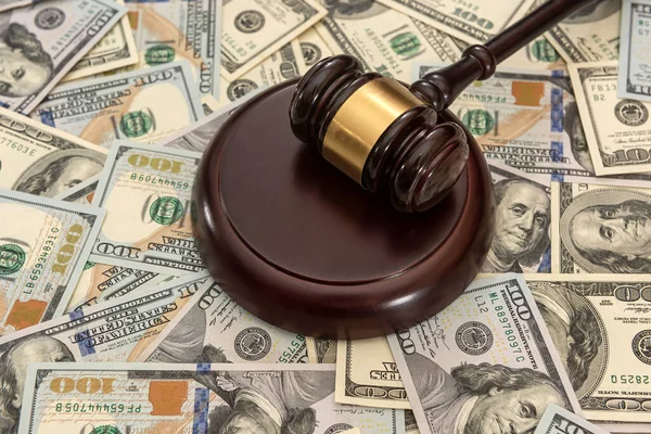 Financial Judges Gavel Dollars Corruption Crimes — Stock Photo, Image