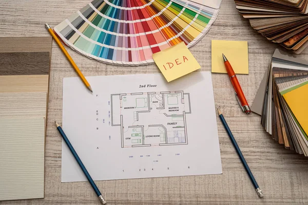 Dibujo Casa Con Muestras Color Lápiz Para Renovación Industria — Foto de Stock