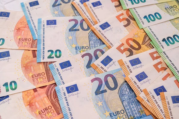 Pile Different Euro Money Finance European Banknotes — Stockfoto