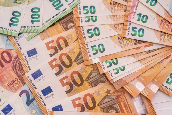 Багато Різних Банкнот Євро Концепція Фінансів — стокове фото
