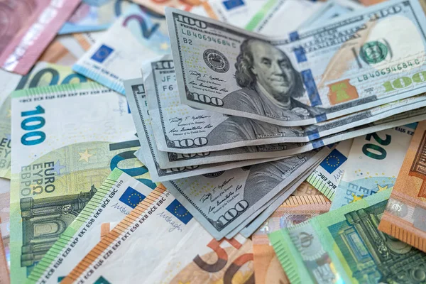 Различные Банкноты Евро Доллара Финансовый Фон Инвестиции — стоковое фото
