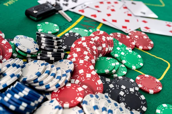 Fichas Jogo Cartas Pálidas Para Apostar Jogo Casino — Fotografia de Stock