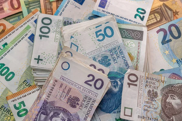 Польські Євро Гроші Фон Концепція Обміну Фінанси — стокове фото