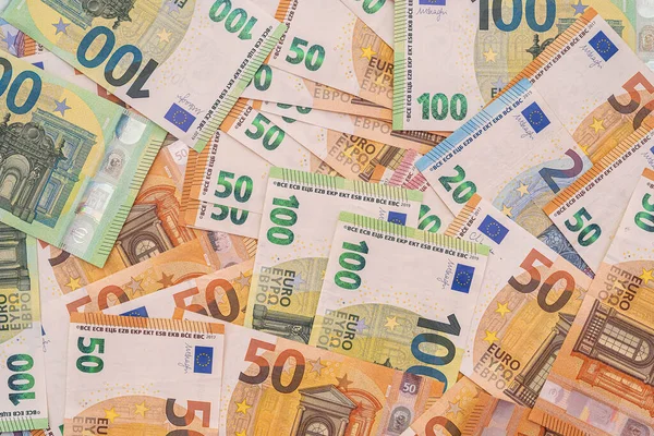 Hromada Různých Peněz Eurech Finance European Banknotes — Stock fotografie