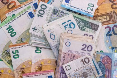 Zloty ve euro desteleri. para değişimi kavramı