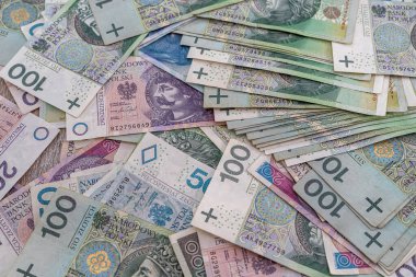 Polonya para birimi banknotları 10, 20, 50, 100. Ev bütçesi, tasarruf.