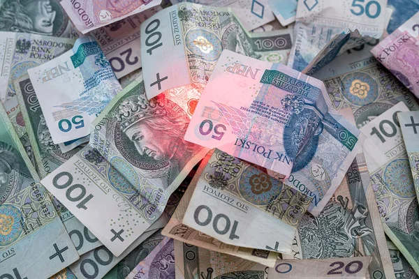 Фон Різних Польських Грошей 100 Грн Банкнот Злотих Фінансова Концепція — стокове фото