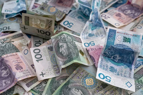 Stos Polskich Banknotów Złotych Jako Tło Finansowe Waluta — Zdjęcie stockowe
