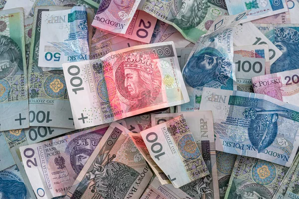 波兰国家货币10 100兹罗提 融资的背景 — 图库照片
