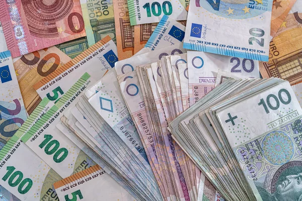 Złoty Euro Wymieniać Europejskie Pieniądze Tło Walutowe Koncepcja Finansowania — Zdjęcie stockowe