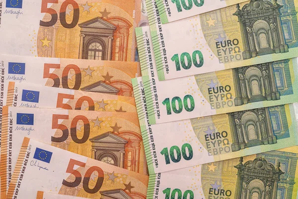 Colorful Different Denominations Euro Banknotes Background Finances Concept — Stock Photo, Image