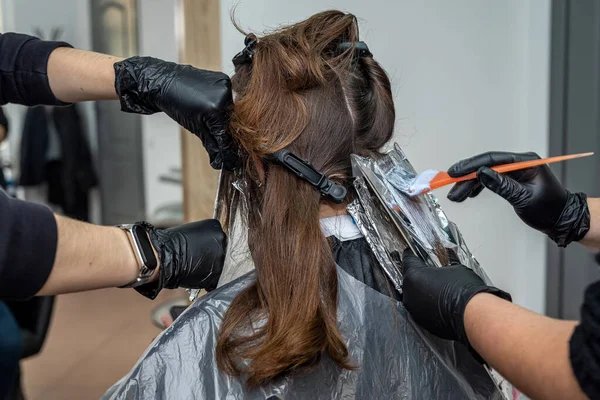 Mooi Jong Meisje Kwam Naar Een Professionele Salon Haar Haarkleur — Stockfoto