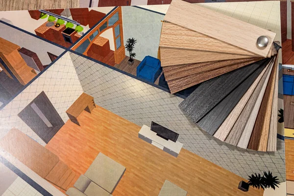 Projekt Architektoniczny Malowana Aktualizacja Palety Kolorów Rysunków Biurze Koncepcja Mieszkania — Zdjęcie stockowe