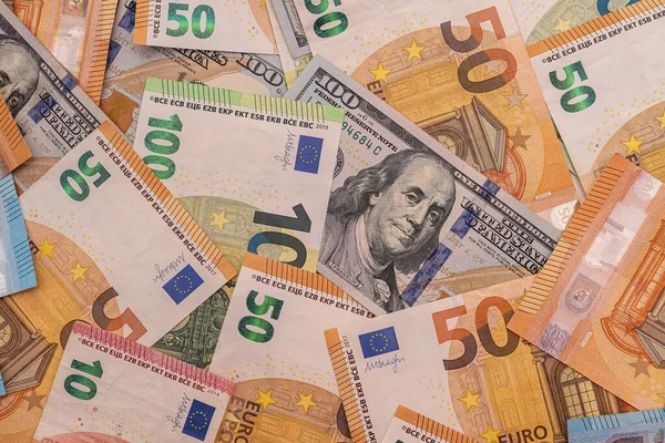 Dolarové Eurobankovky Jako Dvě Přední Světové Měny Podnikání Financí — Stock fotografie
