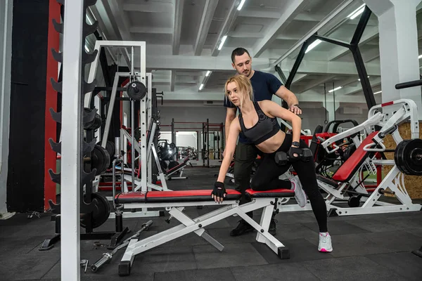 Beautiful Woman Doing Intense Sports Gym Young Beautiful Trainer Concept — Stock Photo, Image