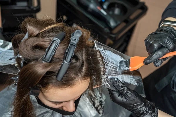 Mooie Jonge Dame Kwam Naar Schoonheidssalon Voor Haarkleuring Het Concept — Stockfoto