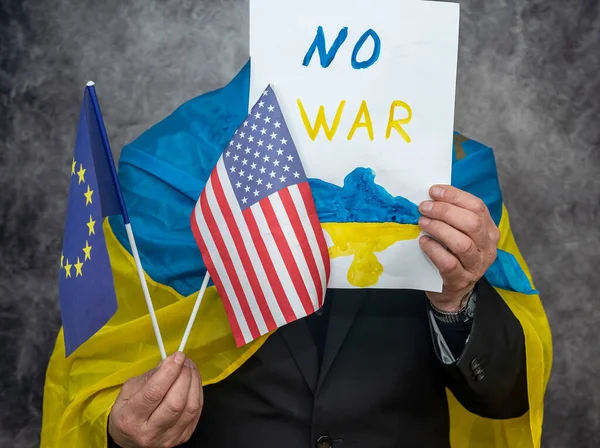 Patriot Van Ukraine Staat Met Inscripties Stop Poetin Stop Het — Stockfoto
