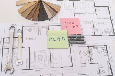  Renk örnekleri palet ve ofis masasında ev düzeni. işyeri