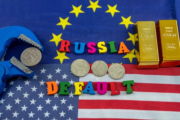 natioanl flag of EU and USA vs russia. default for russian economic. the end of terrorist of world country