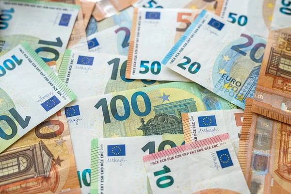 Pila Dinero Euros Diferentes Finanzas Billetes Europeos — Foto de Stock