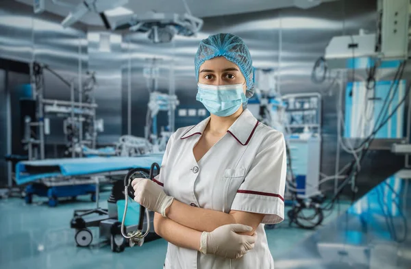 Junge Ärztin Oder Krankenschwester Uniform Mit Stethoskop Krankenhaus Gesundheitskonzept — Stockfoto