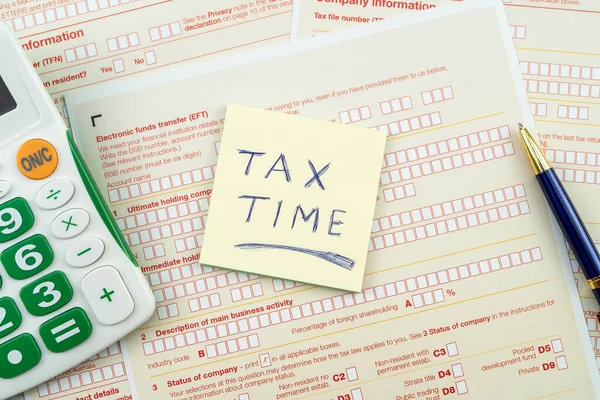 text tax time on australian tax form. accounting concept. deadline