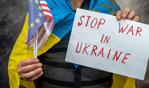 Plakat Den Krieg Der Ukraine Beenden Russland Weltterrorist Sanktionen Und — Stockfoto