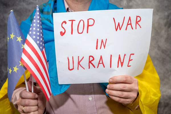 Plakat Den Krieg Der Ukraine Beenden Russland Weltterrorist Sanktionen Und — Stockfoto