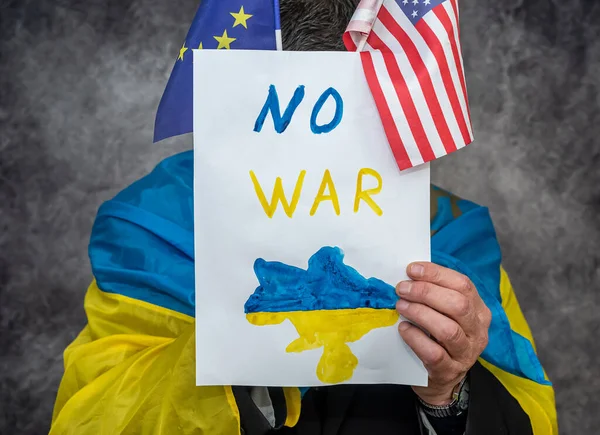 Patriot Van Ukraine Staat Met Inscripties Stop Poetin Stop Het — Stockfoto