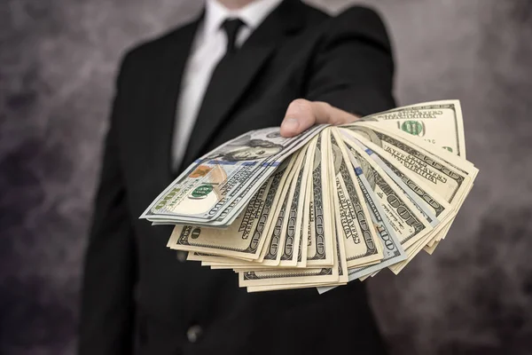 Rich Man Formalwear Businessman Holding Cash Wealthy Confident Man Dollar — Stok fotoğraf