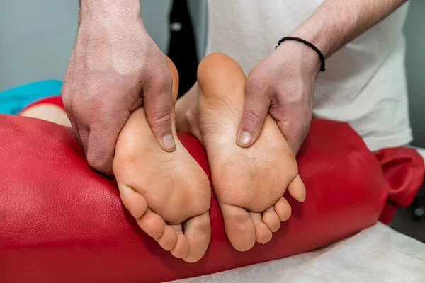 Woman Receiving Enjoying Foot Massage Wellness Clinic Close — 图库照片