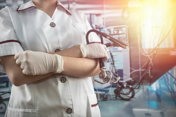 Junge Ärztin Oder Krankenschwester Uniform Mit Stethoskop Krankenhaus Gesundheitskonzept — Stockfoto