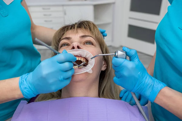 Woman Who Cares Health Her Teeth Came Routine Check Her — Stok fotoğraf