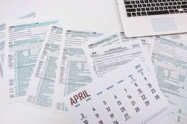 view from the top of the calendar with the date of submission of the declaration of income of citizens. The concept of tax forms