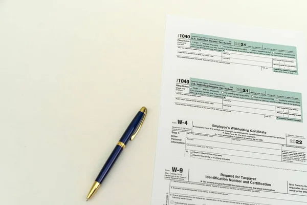 Tax Forms 1040 Filing Declaration Citizens State Table Next Pen — Foto de Stock