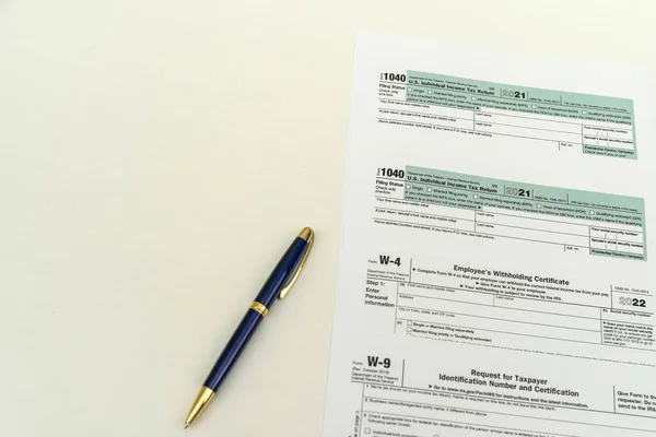 Tax Forms 1040 Filing Declaration Citizens State Table Next Pen — Foto Stock