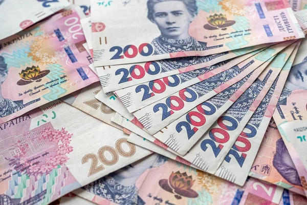 Photo Lot Ukrainian Hryvnias Scattered Surface Profit Income Concept — Stockfoto