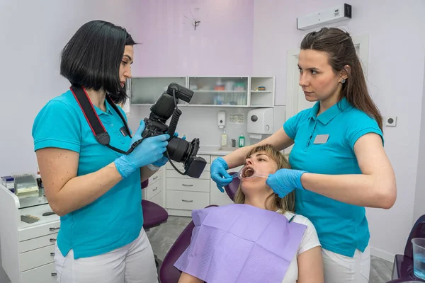 Female Patient Came Appointment Dental Clinic Concept Clients Dentistry — Stok fotoğraf