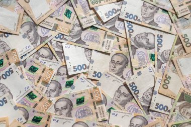 banking and finance banknotes of 500 1000 Ukrainian hryvnia as background. finance concept, wealthy 
