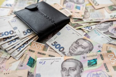 Cüzdanında 500 Hryvnia banknotu var. Ukrayna para birimi. UAH