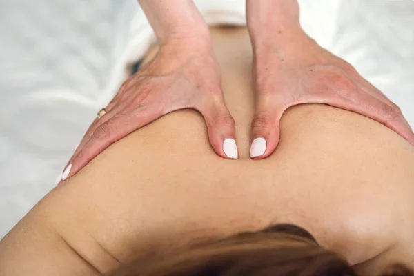 Female Client Enjoying Relaxing Her Back Massage Spa Salon Relaxation — 스톡 사진