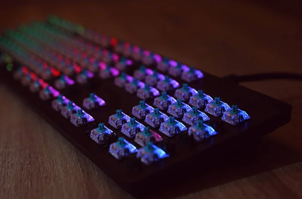 Disassembled Black Gaming Mechanical Keyboard Keyboard Keycaps Bright Multi Colored — Stock Photo, Image
