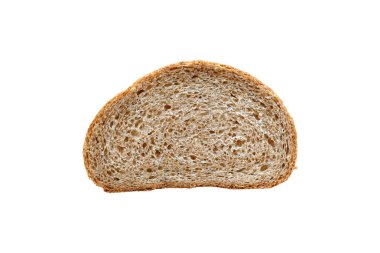 One fresh slice of cereal bread isolated on white background.