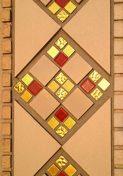 Fragment Geometric Repeating Pattern Ceramic Mosaic Wall Catholic Church Gold — Zdjęcie stockowe