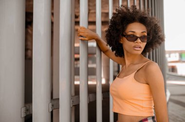 Koyu tenli hoş bir kadının vesikalığı.