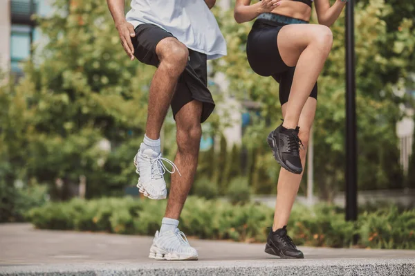 Workout Close Young Couple Exercising Together — Stock Photo, Image
